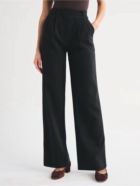 Abercrombie & Fitch Sloane Premium Crepe High-Rise Wide Leg Pant Black